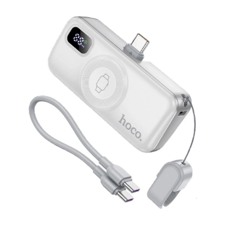 แบตสำรอง HOCO A18C 5000MAH สีขาว แบบ TYPE-C พร้อมระบบชาร์จไร้สาย APPLE WATCH และ ชาร์จเร็ว PD 20W / QC 3.0